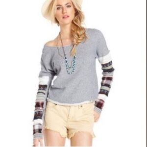 We the Free patchwork sleeve striped top